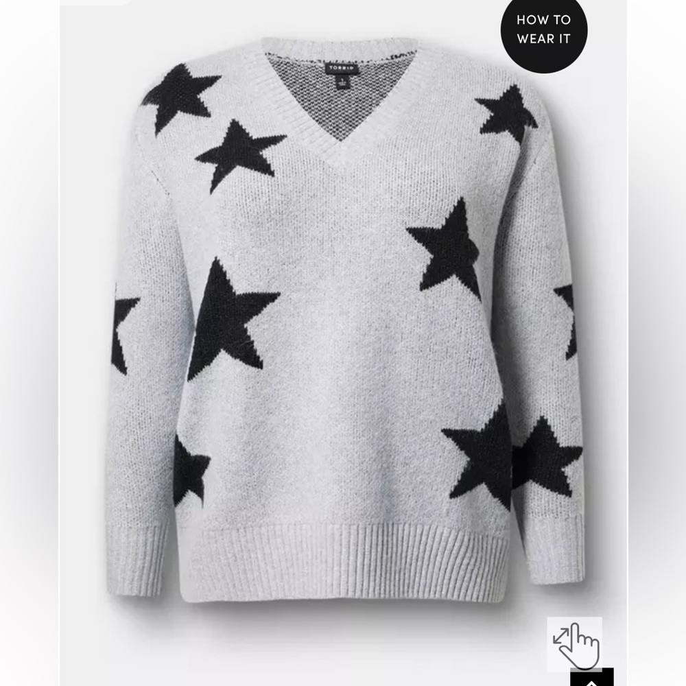 Vegan Cashmere V Neck Star Pullover Sweater